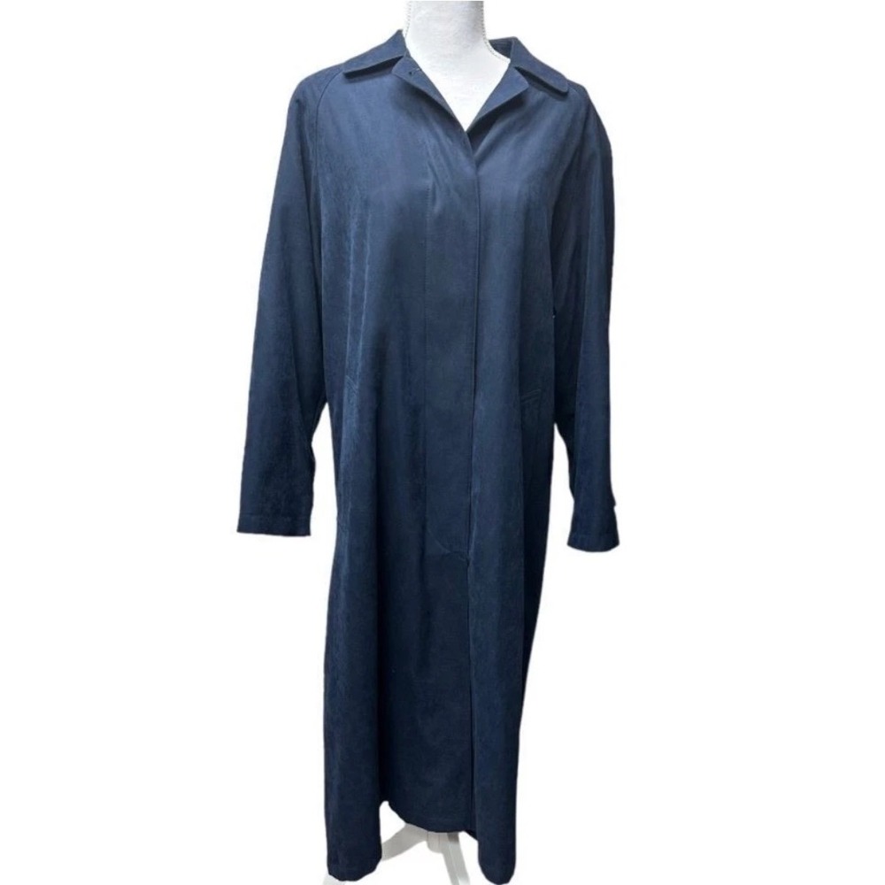 London Fog Navy Trench Coat With Zip Out Lining and Concealed Buttons Size M Pet - Picture 3 of 12